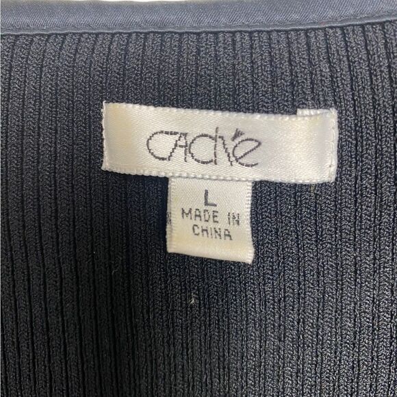 Cache L black vintage cardigan sweater W / black White fringe trims zips - Picture 4 of 6